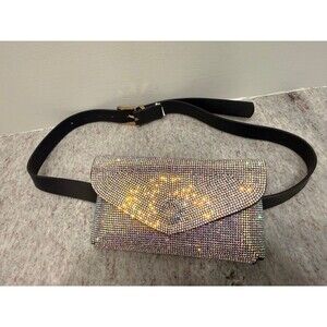 Sparkly Rhinestone / Crystal Black Faux Leather Belt Bag Waist Pouch